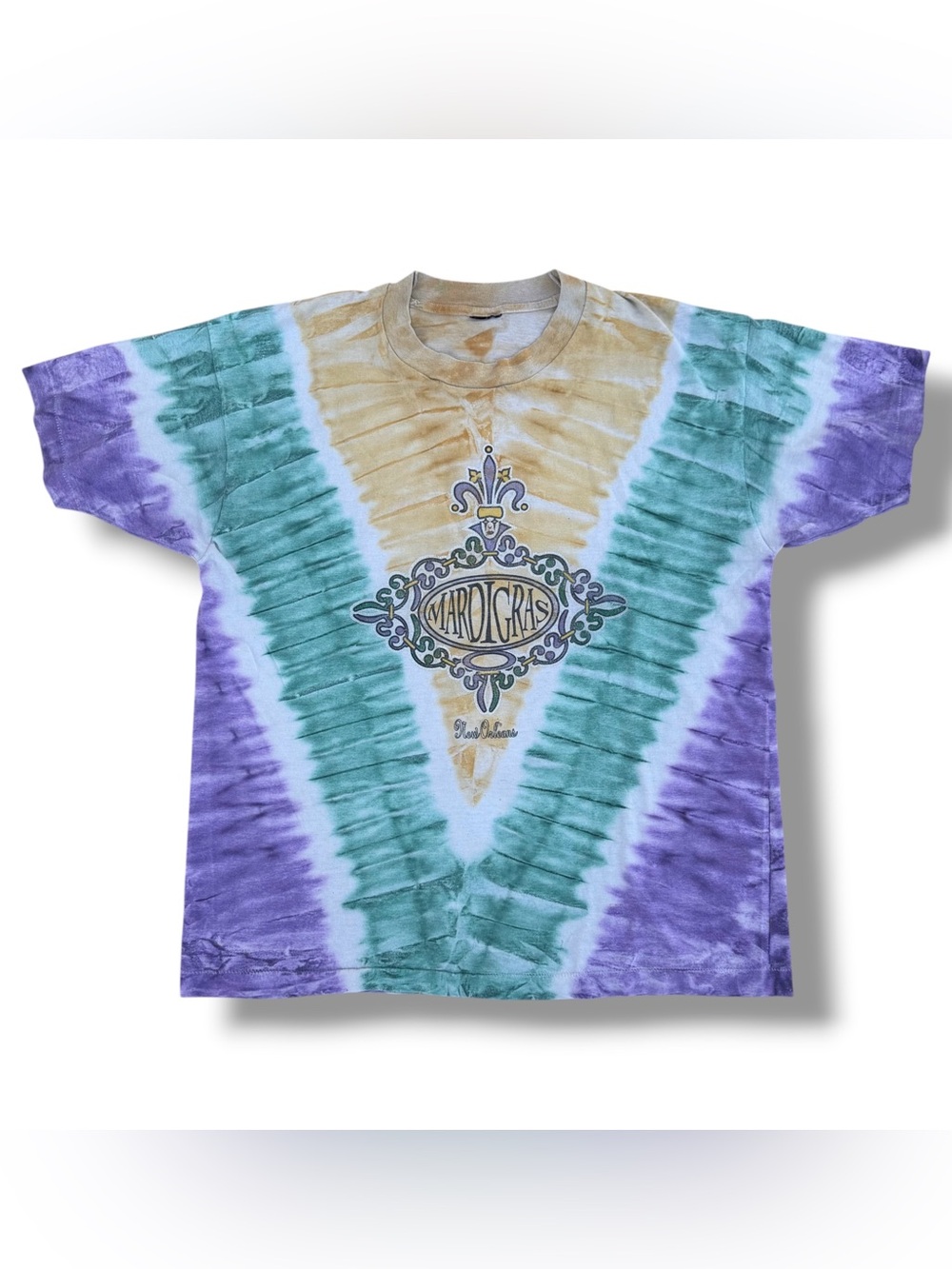 Vintage 90s Mardi Gras New Orleans Tie Dye T-Shirt Size  XL Blue Purple